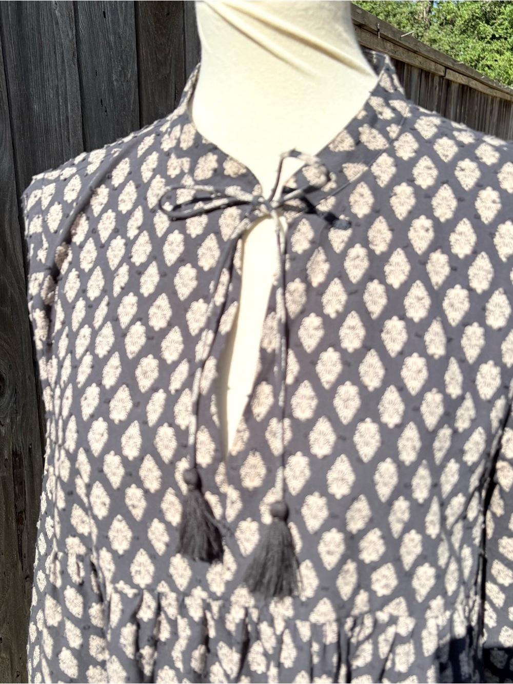 H&M Swiss Dot Black Mini Dress Tunic with Cream Geometric Print - Picture 2 of 6